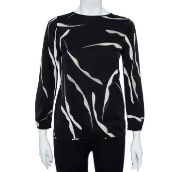 Pre Owned Diane von Furstenberg Black Stretch Silk Open Back Evvy Blouse P