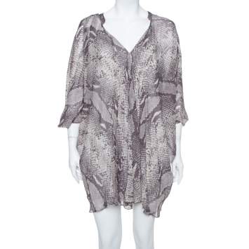 Pre Owned Diane Von Furstenberg  Grey Snakeskin Printed Silk Draped Fleurette Dress XS