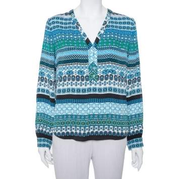 Pre Owned Diane Von Furstenberg Multicolor Printed Silk Arden Top L