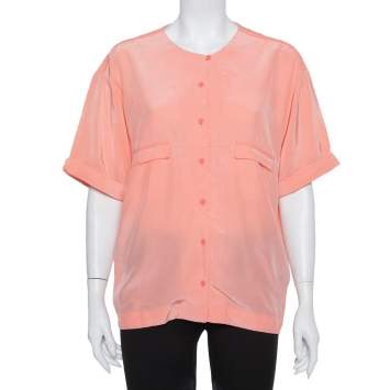 Pre Owned Diane Von Furstenberg Pink Silk Pocket Detail Oversized Dana Top S