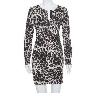 Pre Owned Diane Von Furstenberg Black Animal Printed Knit Reina Dress XL