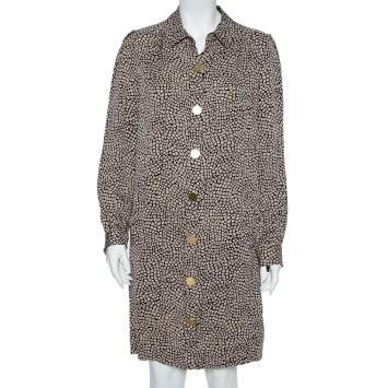 Pre Owned Diane Von Furstenberg Monochrome Silk Button Front New Tunis Dress L