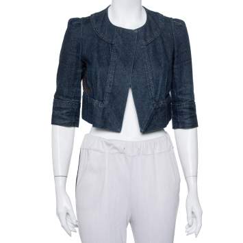 Pre Owned Diane Von Furstenberg Navy Blue Denim Remo Cropped Jacket S