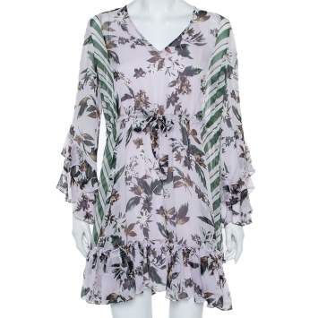 Pre Owned Diane Von Furstenberg Multicolor Silk Ruffled Oversized Mini Dress XS