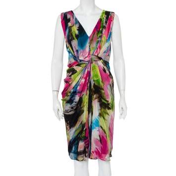 مملوكة مسبقًا Diane Von Furstenberg  Multicolor Silk Draped Sleeveless Weslie Dress M