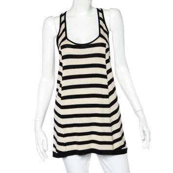 Pre Owned Diane Von Furstenberg Beige & Black Striped Knit Racer Back Tank Top S