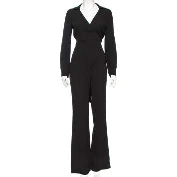 Pre Owned Diane von Furstenberg Black Crepe Stacy Wrap Jumpsuit S