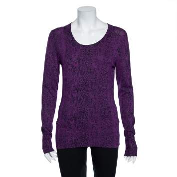 Pre Owned Diane Von Furstenberg Purple Animal Print Knit Neva Top S