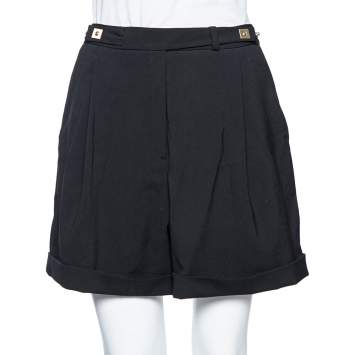 Pre Owned Diane von Furstenberg Black Wool Snap Button Detail High Waist Shorts M