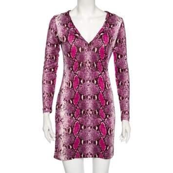 Pre Owned Diane von Furstenberg Purple Animal Print Silk Reina Long Sleeve Dress S