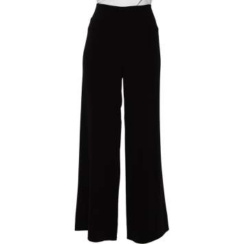 Pre Owned Diane von Furstenberg Black Crepe Preston Wide Leg Trousers L
