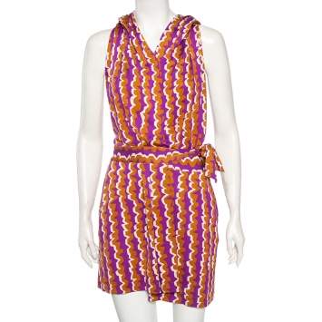 Pre Owned Diane von Furstenberg Multicolored Silk Mylene Mini Wrap Dress S