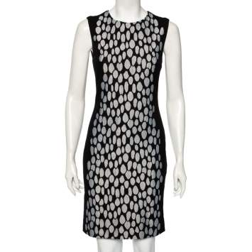 Pre Owned Diane von Furstenberg Black Knit And Textured Inset Detailed Tilda Dress S