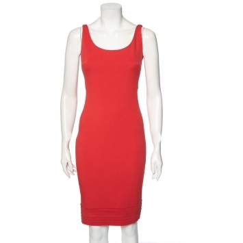 Pre Owned Diane von Furstenberg Coral Red Stretch Knit Clean Bridget Dress S
