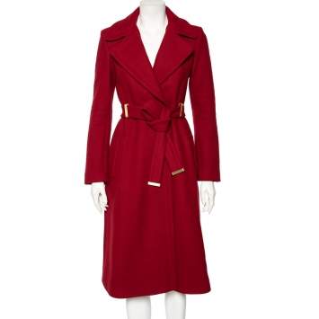 Pre Owned Diane von Furstenberg Red Wool Mikhaila Belted Coat S