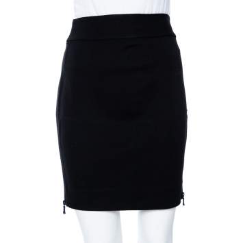 Pre Owned Diane von Furstenberg Black Knit Meg Zip Pencil Skirt S 