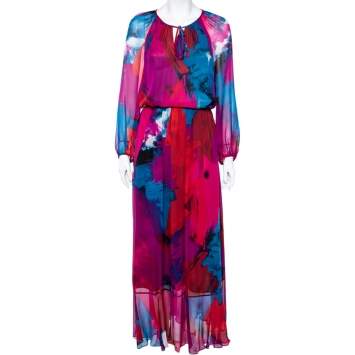 Pre Owned Diane von Furstenberg Multicolored Printed Silk Gathered Detail Saylor Blouse & Skirt Set
