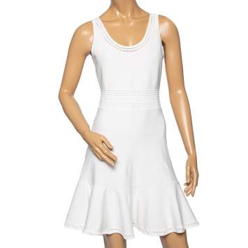 Pre Owned Diane von Furstenberg White Jersey Sleeveless Flutter Perry Dress M
