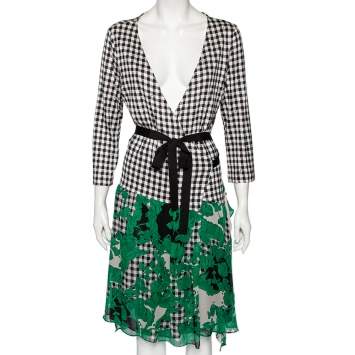 Pre Owned Diane von Furstenberg Multicolored Print Silk Knit Rivera Wrap Dress XL