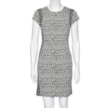 Pre Owned Diane Von Furstenberg Monochrome Cotton Wave Jacquard Pele Snake Dress M