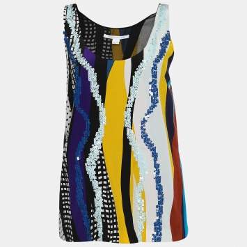 Pre Owned Diane Von Furstenberg Multicolor Sequin Embellished Silk Jackie Top S 