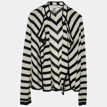 Pre Owned Diane von Furstenberg  Monochrome Cotton Silk Melina Cardigan M