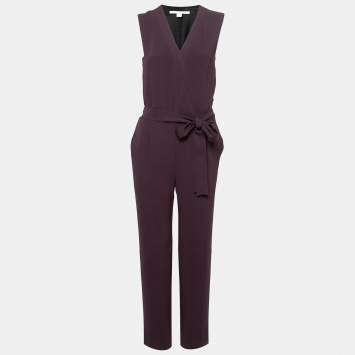 Pre Owned Diane von Furstenberg Plum Crepe Sleeveless Jumpsuit S