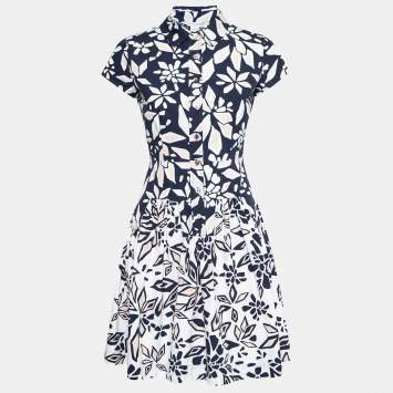 Pre Owned Diane von Furstenberg Navy Blue Printed Cotton Scarlet Mini Dress XS