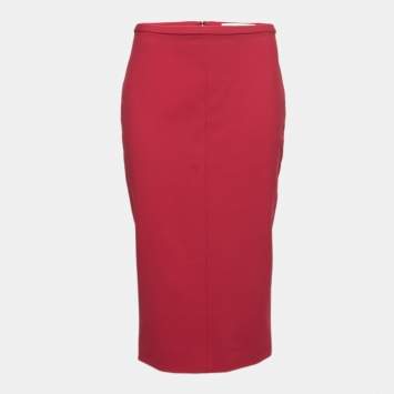 Pre Owned Diane Von Furstenberg Red Stretch-Knit Pencil Skirt L  