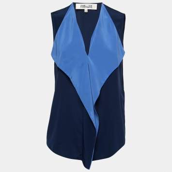 Pre Owned Diane von Furstenberg Blue Silk Sleeveless Top XS