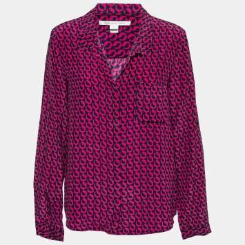 Pre Owned Diane Von Furstenberg Pink Lorelei Print Silk Shirt L
