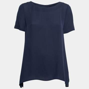 Pre Owned Diane Von Furstenberg Navy Blue Silk Maggy Blouse M
