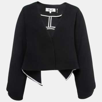 مملوكة مسبقًا Diane Von Furstenberg Black Crepe Asymmetrical Cropped Jacket S