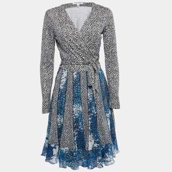 Pre Owned Diane Von Furstenberg  Multicolor Printed Silk Wrap Dress M