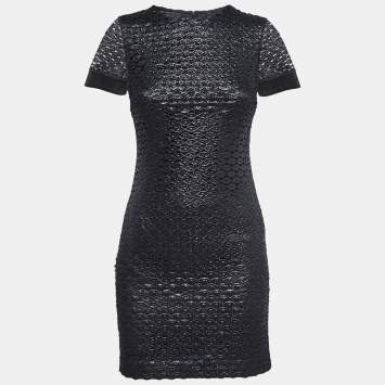 Pre Owned Diane Von Furstenberg Metallic Black Lace New Cindy Dress XS