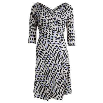 Pre Owned Diane von Furstenberg Geometric Printed Silk Jersey Penna Wrap Dress M