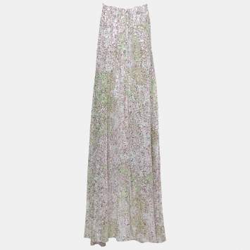 Pre Owned Diane Von Furstenberg Multicolor Sequin-Embellished Silk Maxi Dress S