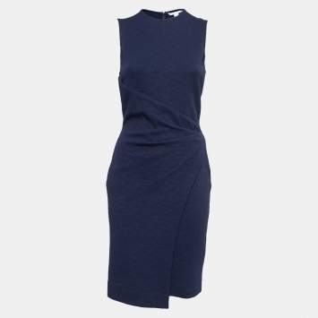 Pre Owned Diane Von Furstenberg Blue Textured Jersey Ruched Midi Dress S