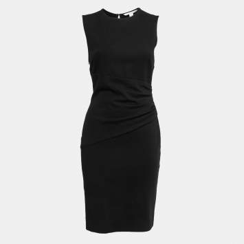 Pre Owned Diane Von Furstenberg Black Jersey Ruched Midi Dress S