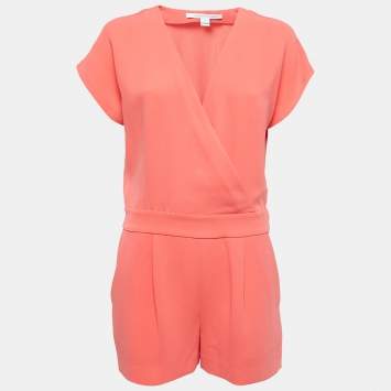 Pre Owned Diane Von Furstenberg Coral Pink Crepe Emerson Romper S