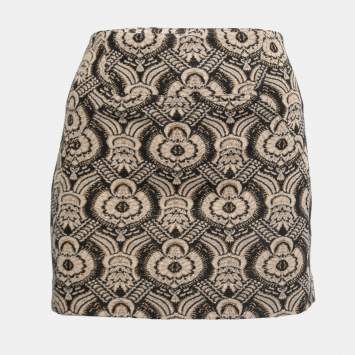 Pre Owned Diane von Furstenberg Black Lurex Wool Jacquard Kawa Mini Skirt S
