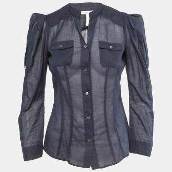 Pre Owned Diane Von Furstenberg Navy Blue Cotton Bea Shirt XS