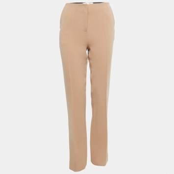 Pre Owned Diane Von Furstenberg Tan Brown Stretch Crepe High Waist Trousers S