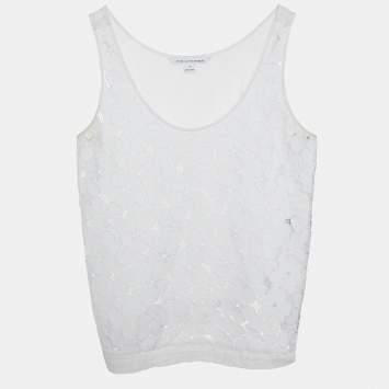 Pre Owned Diane von Furstenberg White Lace Tank Top L