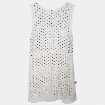 Pre Owned Diane Von Furstenberg White Studded Abriela Embellished Dress XL