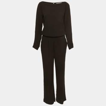 Pre Owned Diane Von Furstenberg Black Crepe Long Sleeve Jumpsuit S