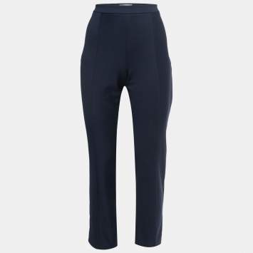 Pre Owned Diane von Furstenberg Navy Blue Stretch Knit Slim Fit Pants L