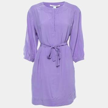 Pre Owned Diane Von Furstenberg Purple Silk Belted Mini Dress L