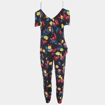 Pre Owned Diane von Furstenberg Black Printed Silk Top & Pants M