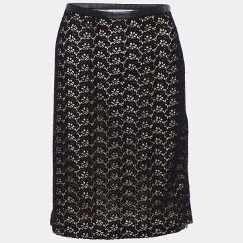 Pre Owned Diane Von Furstenberg Black Stevia Acorn Lace Mini Skirt L
